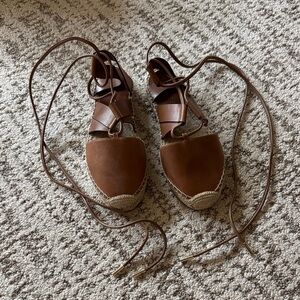 Jimmy Choo Brown Leather Lace-Up Espadrille Flats